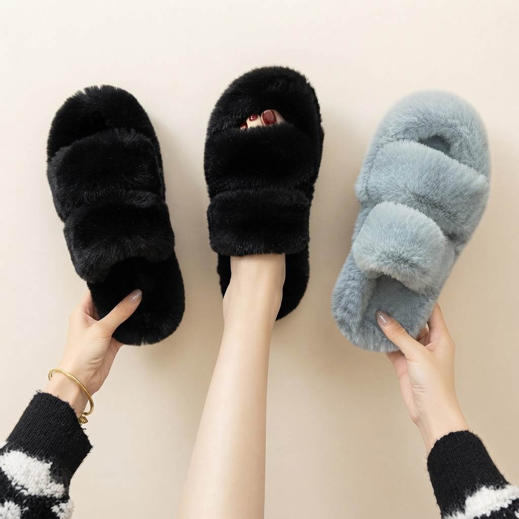 Chaussons Nuage duveteux noirs et bleu ciel